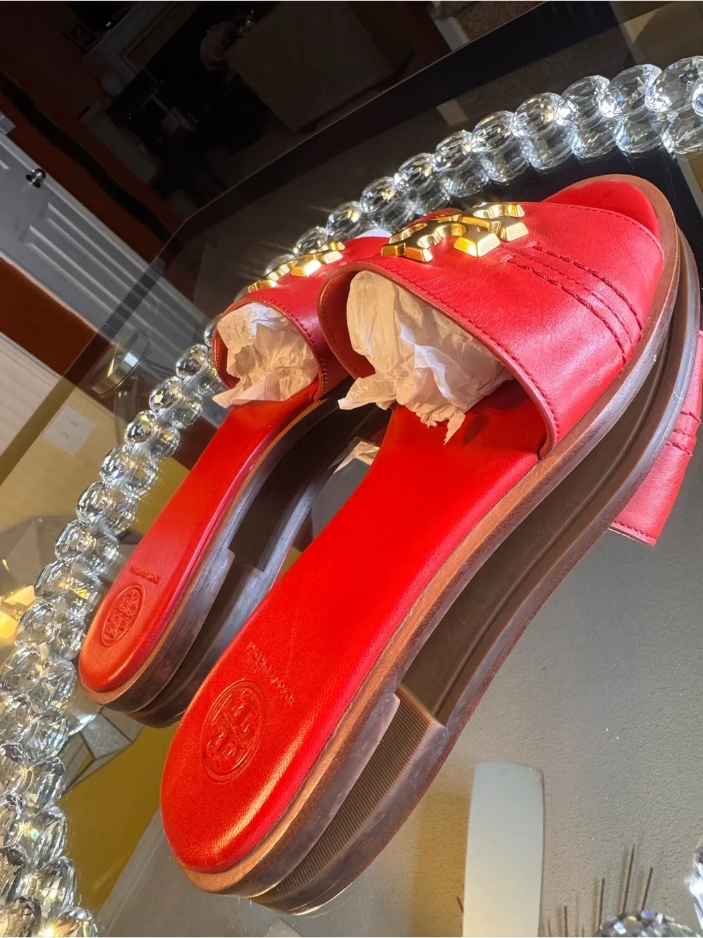 Tory Burch Tory Burch Red Leather Everly Slide Flats Size 8